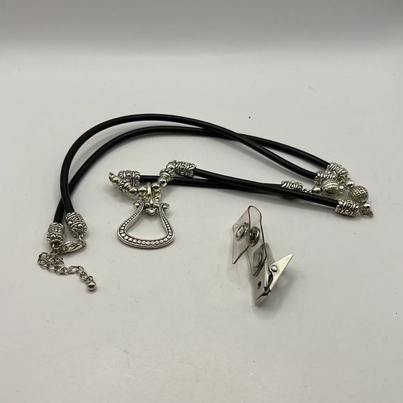 ID Badge Silver Tone and Black Cord Necklace with Ornate Metalwork - Picture 10 of 11